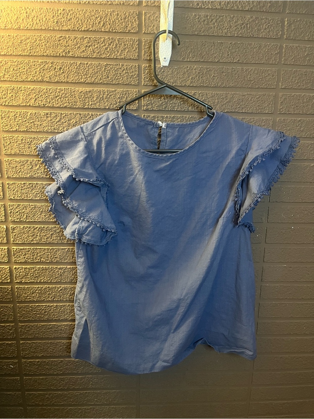 Women's Blue Ruffle Sleeve Blouse